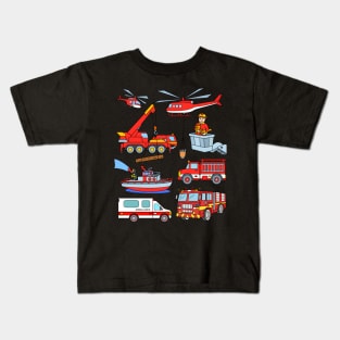 Firefighter Vehicles Firetruck Boat Ambulance Fireman Kids T-Shirt